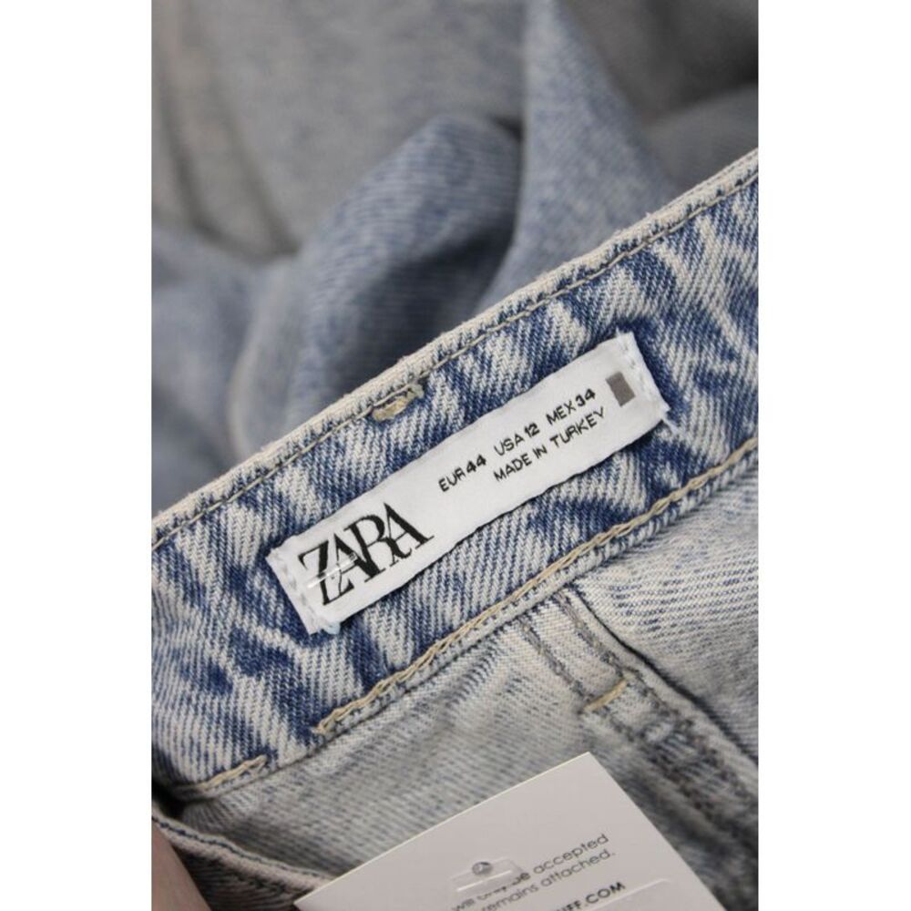 Zara Womens Medium Wash Distress High Rise Wide Leg Jeans Blue Size 12 - Picture 6 of 6